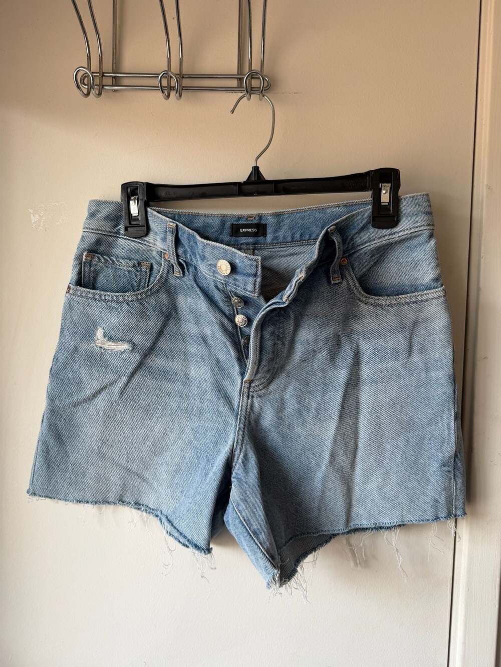 Express Denim Shorts Size 8 Light Wash Distressed Cutoffs